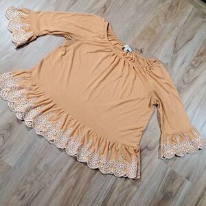 🔺️Fever Mustard Yellow Off Shoulder 3/4 Sleeve Top Large